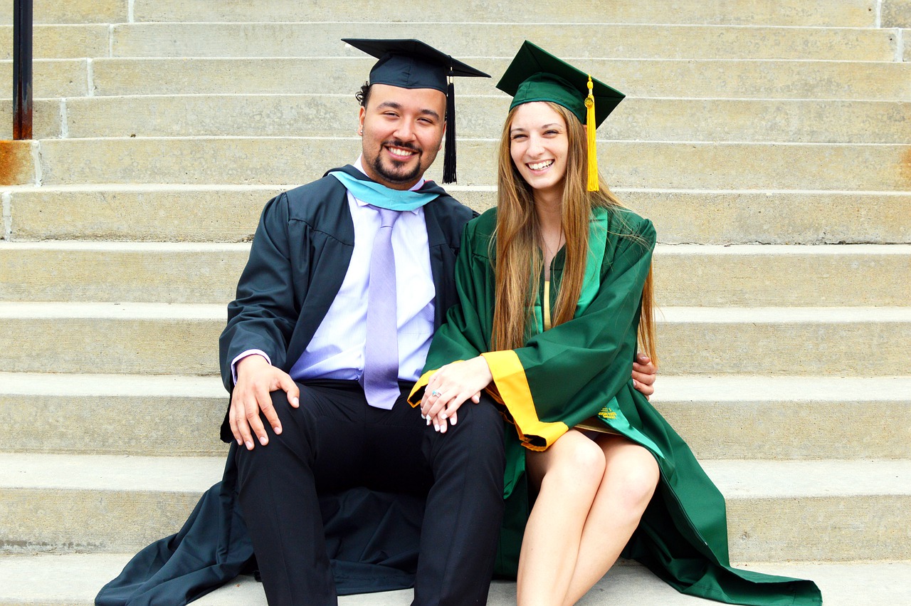 university students sitting on stairs
